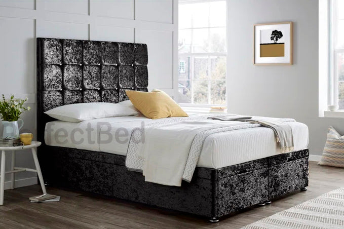 Diamond Crushed Velvet Ottoman Divan Bed set with Headboard