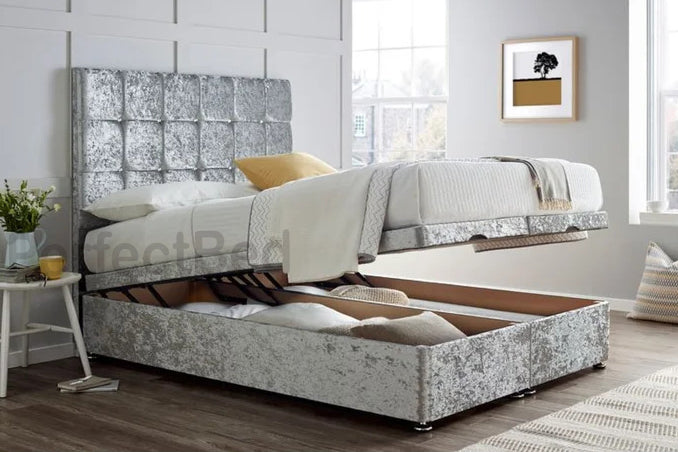 Diamond Crushed Velvet Ottoman Divan Bed set with Headboard