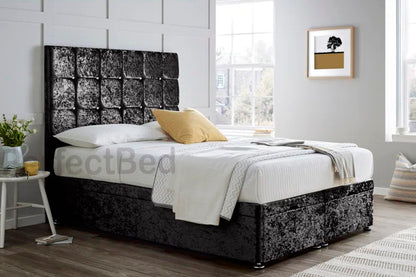Diamond Crushed Velvet Ottoman Divan Bed set with Headboard